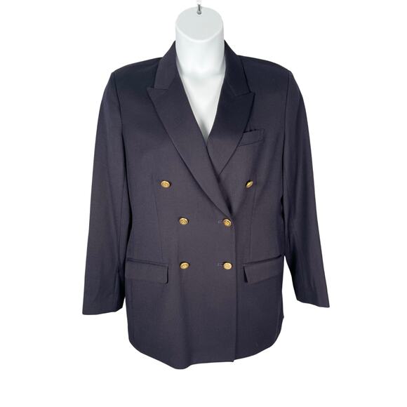 Vintage Austin Reed Blazer Womens 14 Navy Double Breasted Gold Button Merino - Picture 1 of 8
